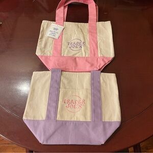 Trader Joes Mini Pastel Canvas Tote Bag 2 Pieces- New with tag